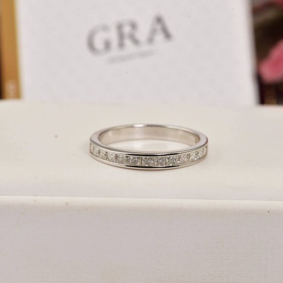 Certified Moissanite Princess Cut Half Wedding Band Ring - Picture 3 of 3